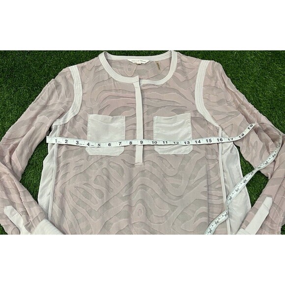 Rebecca Taylor Button Up Blouse Women's Pink Blush Animal Print Silk Sheer Top 2 - Picture 4 of 13